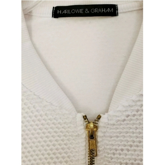 Harlowe & Graham White Knit Mesh Bomber Jacket M - Picture 3 of 6